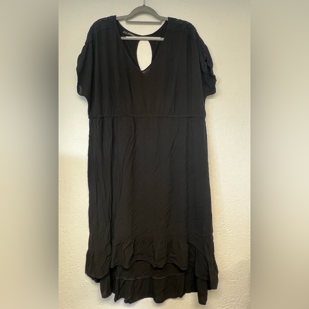 Maurices Black High Low Ruffle Dress 3X Crochet Shoulder Boho Plus Size